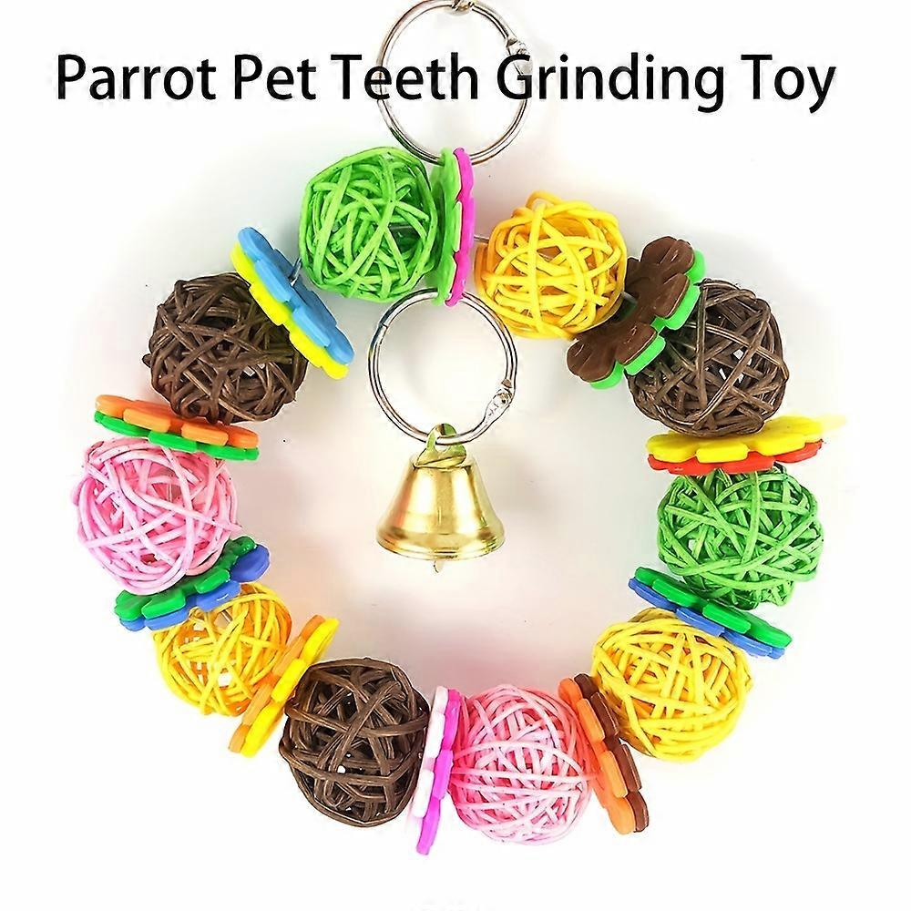 1Pc Assorted Colors Rattan Ball Parrot Chew Toy - Swing & Perch For Small To Large Birds, Ideal For Beak Trimming And Play