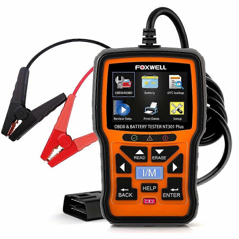 FOXWELL NT301 Plus OBD2 Scanner Battery Tester 12V, 4 IN1 OBD Scanner Diagnostic Tool 100-2000 CCA Battery Cold Cranking Charging System Tester Check 