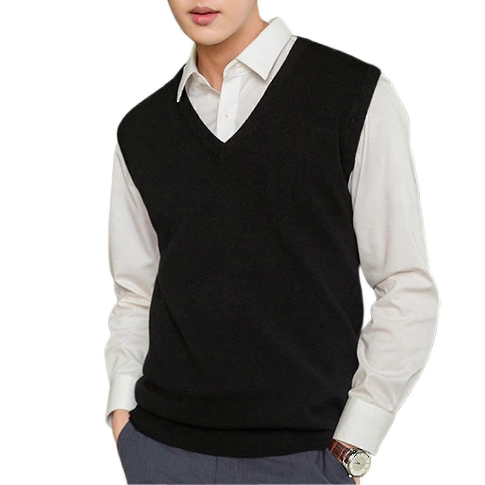 Ärmellose lockere warme Pulloverweste Herren V-Ausschnitt Pullover Weste-xinhan