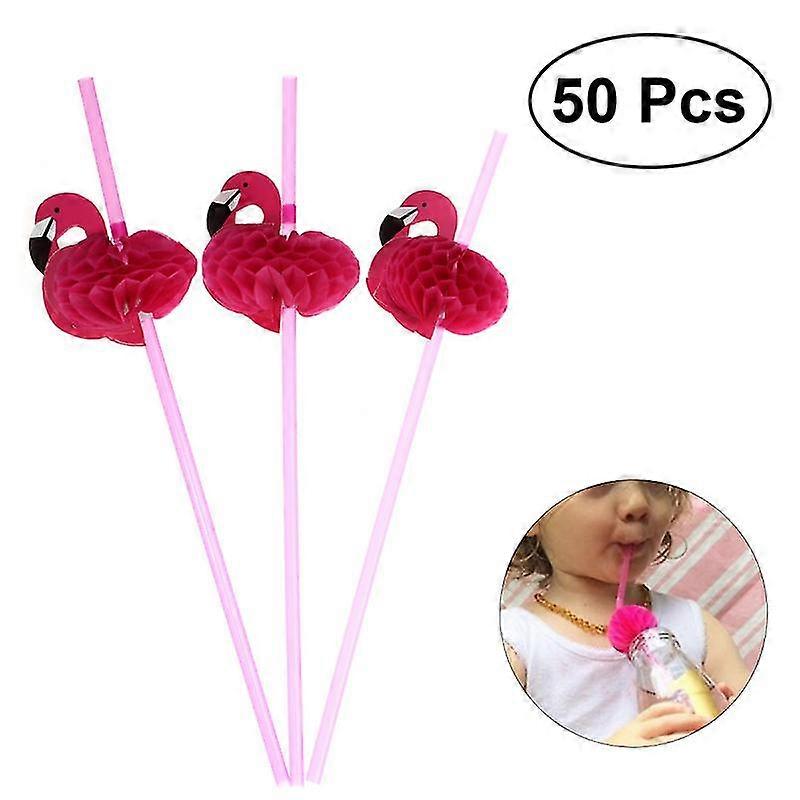 50pcs Flamingo Paper Straws Disposable Drinking Suckers Tubularis For Bar Club Diy Drink (rose Red)