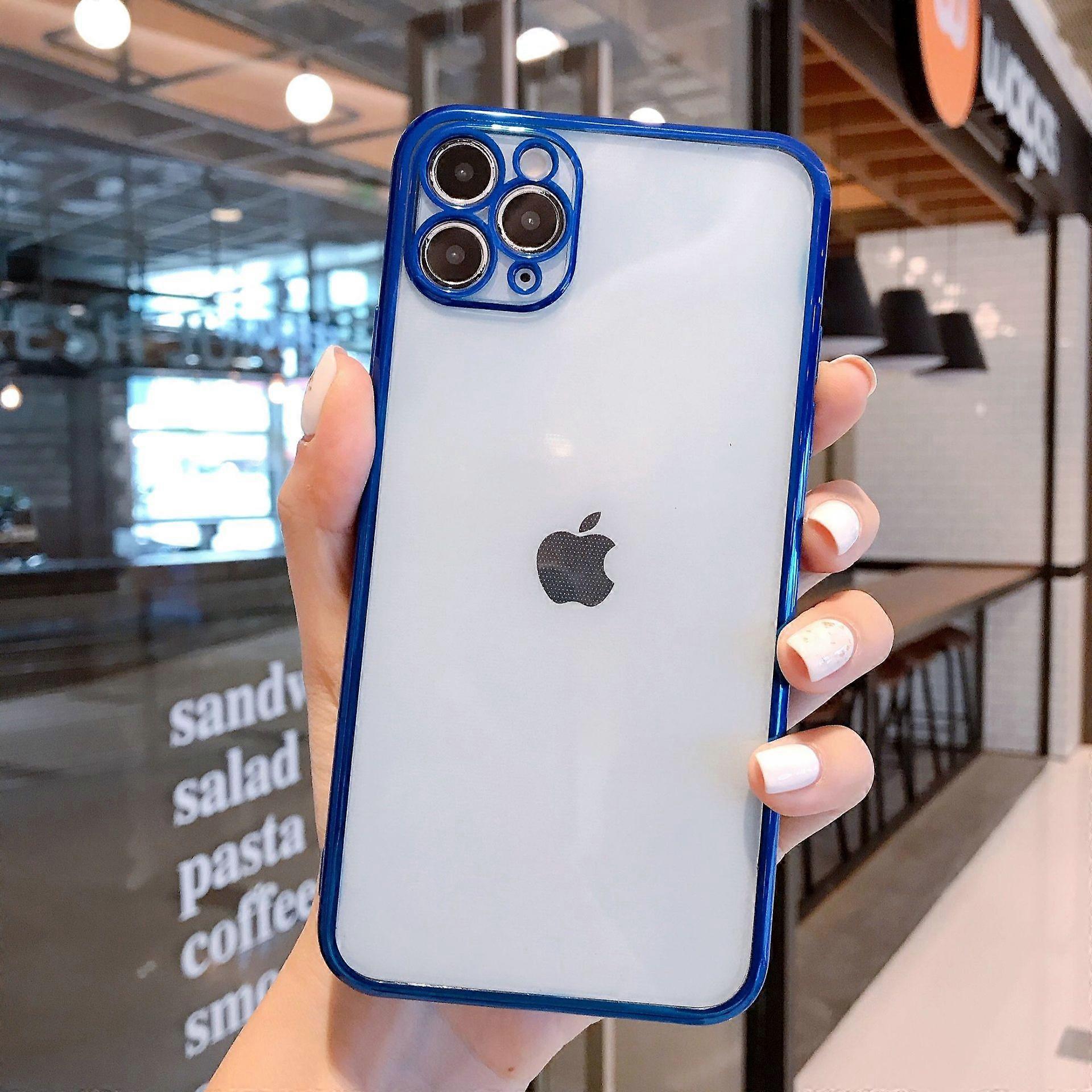 Luxury Galvanized Frame Tpu Soft Phone Protective Cover Transparent Case Fit For iPhone11promax series blue