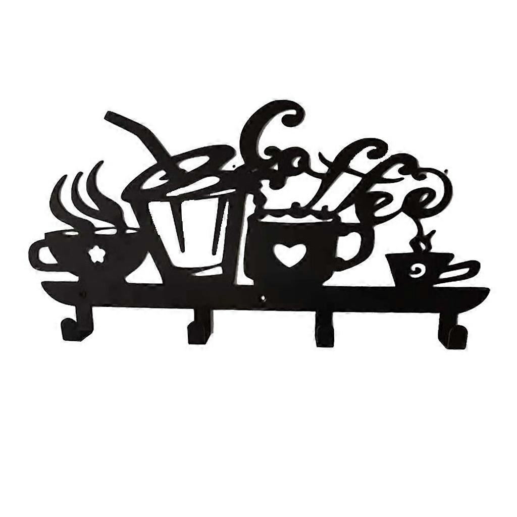 for Creative 4-Hook Wall Mount Coffee Cup Drain Hook Black Metal Mug Rack Hangin
