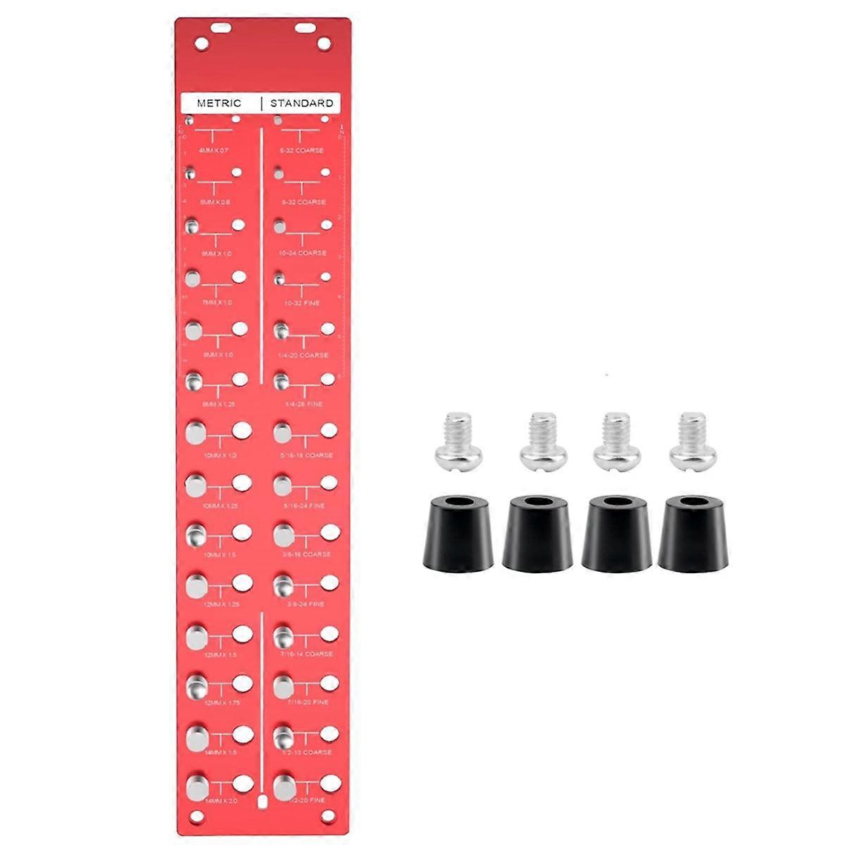 28 Nut and Bolt ThreadChecker with 14 Metric and 14 Standard Sizes, Bolt Size and Thread Gauge with Food Pads,Red