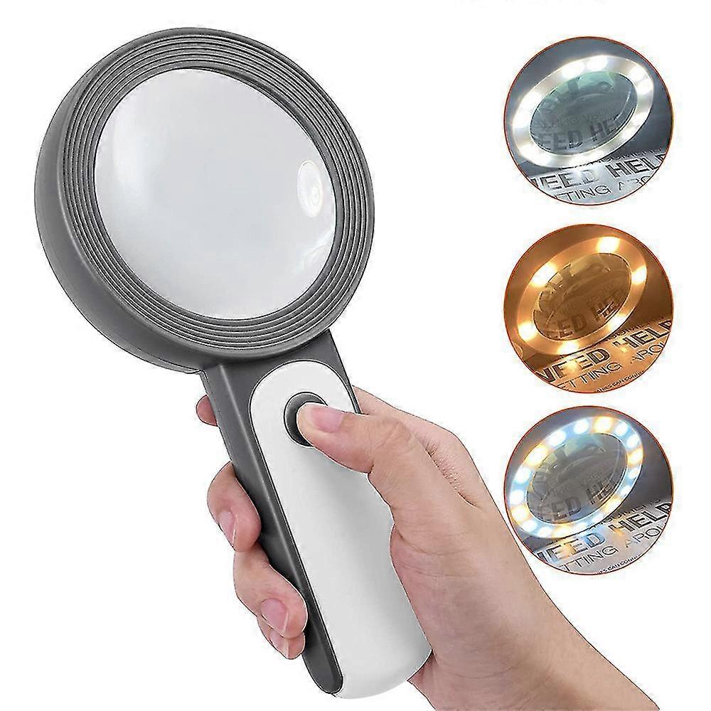 Magnifying Glass With Light, Handheld Large Magnifying Glass Led Illuminated Lighted Magnifier For Macular Degeneration, Seniors Reading MKK