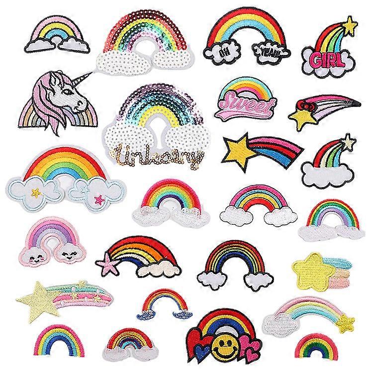 25pcs Rainbow patch iron on patches applique stickers for clothes, backpack, caps, repair stick hole