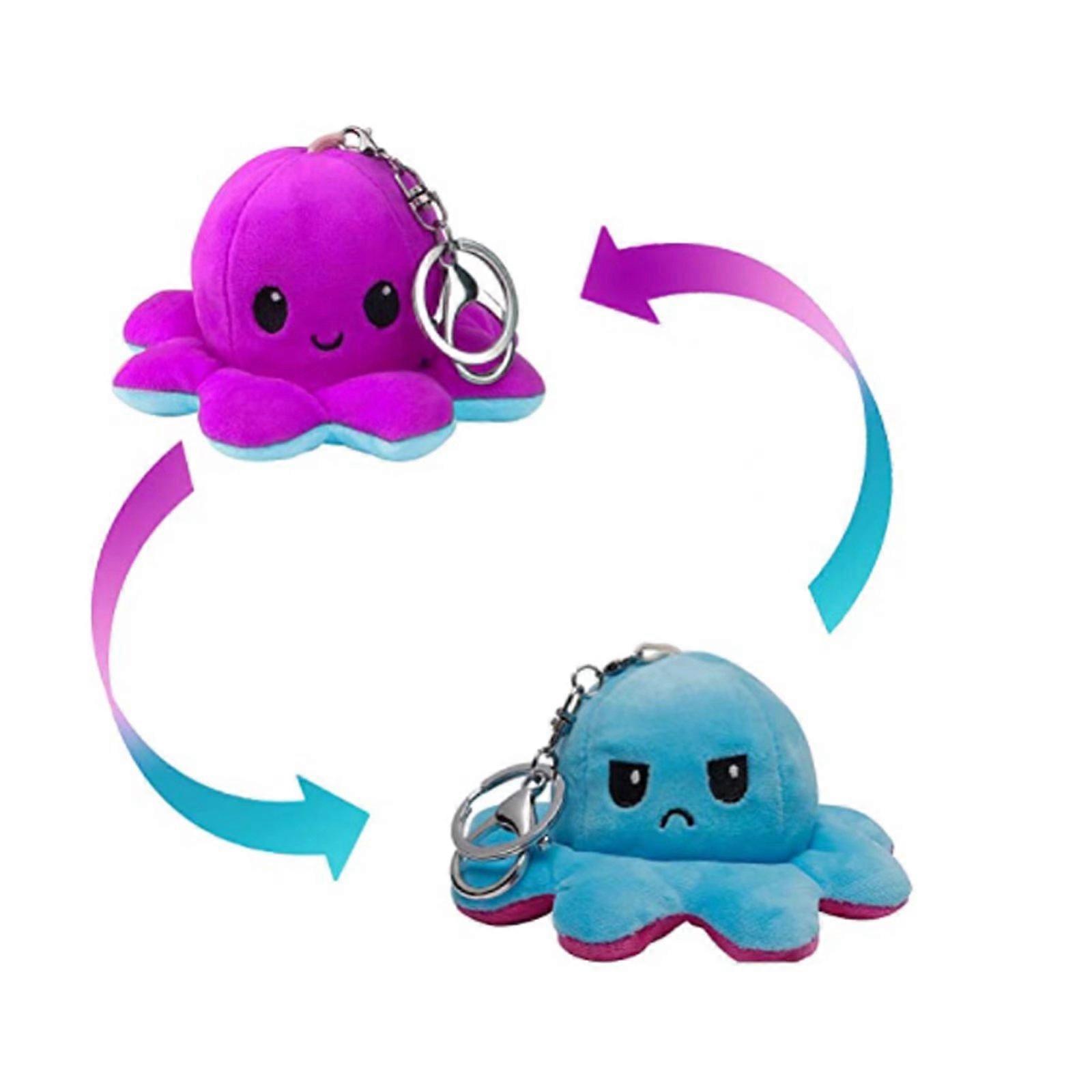 Octopus Plush Double Sided Keychain - Octopus Shaped Double Sided Octopus Keychain with Octopus Figure, Suitable for Boys, Girls and Lovers, Purple an