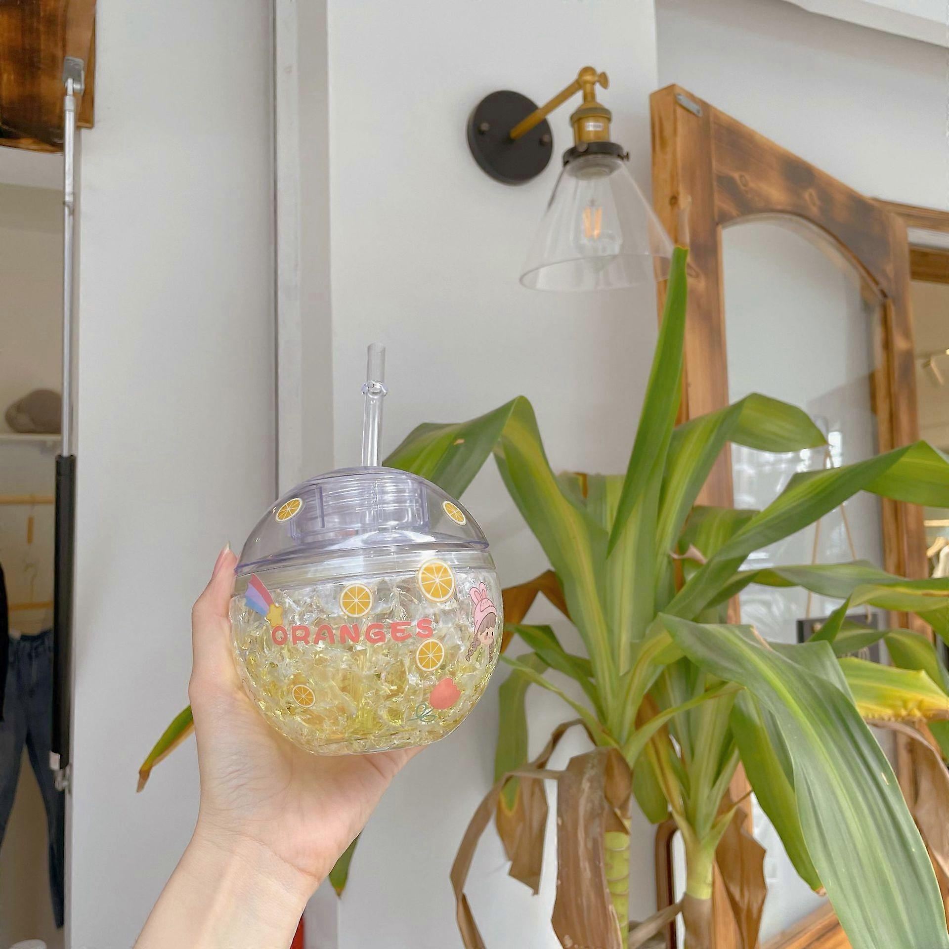 Summer New Earth Shape Outdoor Double Layer Plastic Cup Yellow 400ML