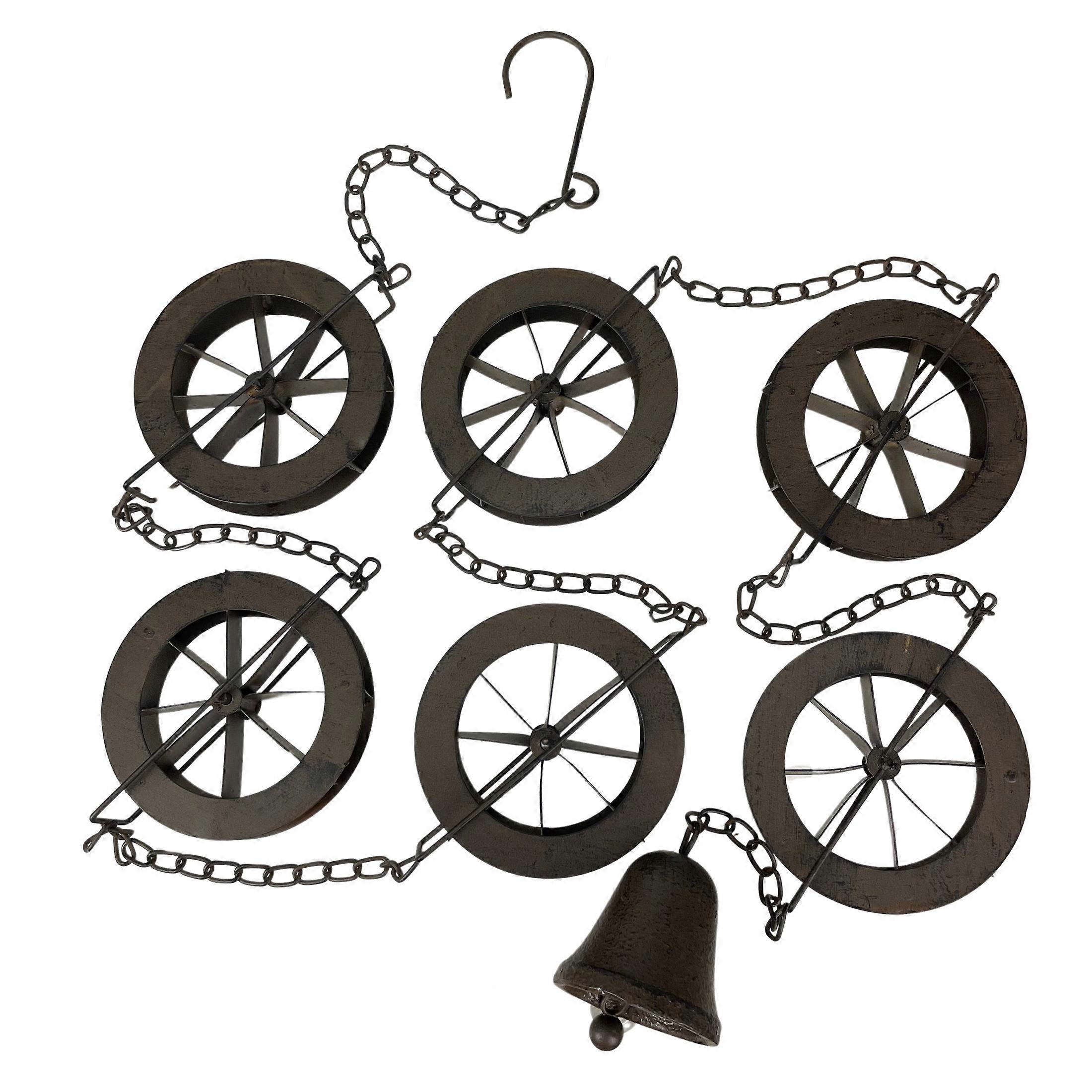 78-Inch Metal Rain Chain with 6 Water Wheels & Weighted Bell - Decorative and Functional Downspout Alternative for Outdoor Décor