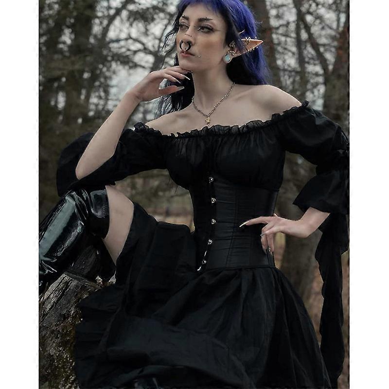 Abito Medievale Donna Gotico - Costume Rinascimentale Con Maniche A Tromba, Vita Elastica - Foto 10