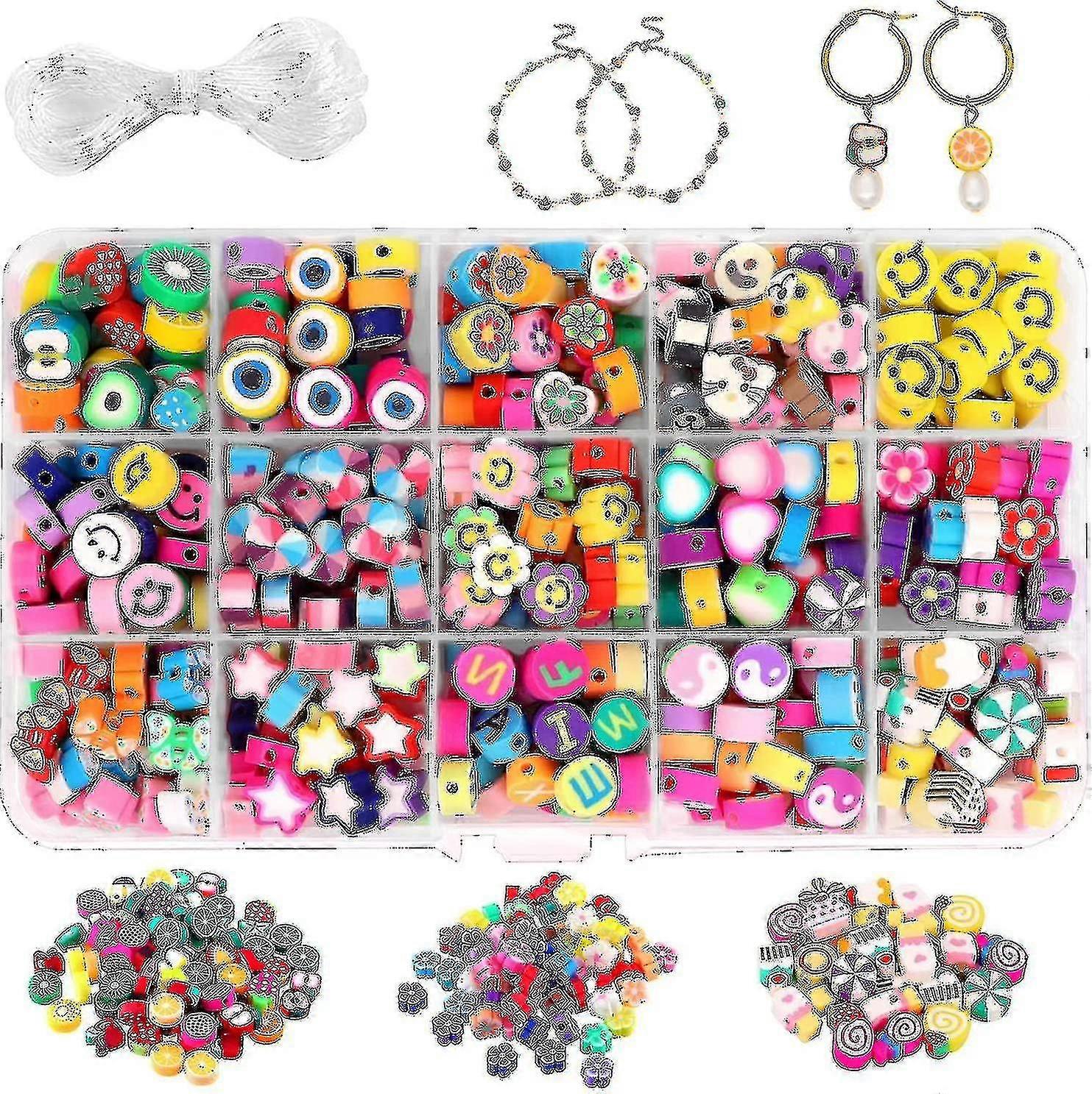 300 Stück Frucht-Smiley Handgemachte Pol-Ton-Perlen 15 Blumen-Alphabet-Perlen Weiche Perlen Hohe Qualität