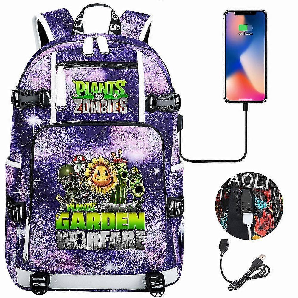 Χαριτωμένα φυτά 18 ιντσών Vs. Zombies Usb Student Laptop Backpack - Ευέλικτο σακίδιο νεολαίας για άνδρες και γυναίκες - Άνετη περιστασιακή τσάντα ταξιδιού