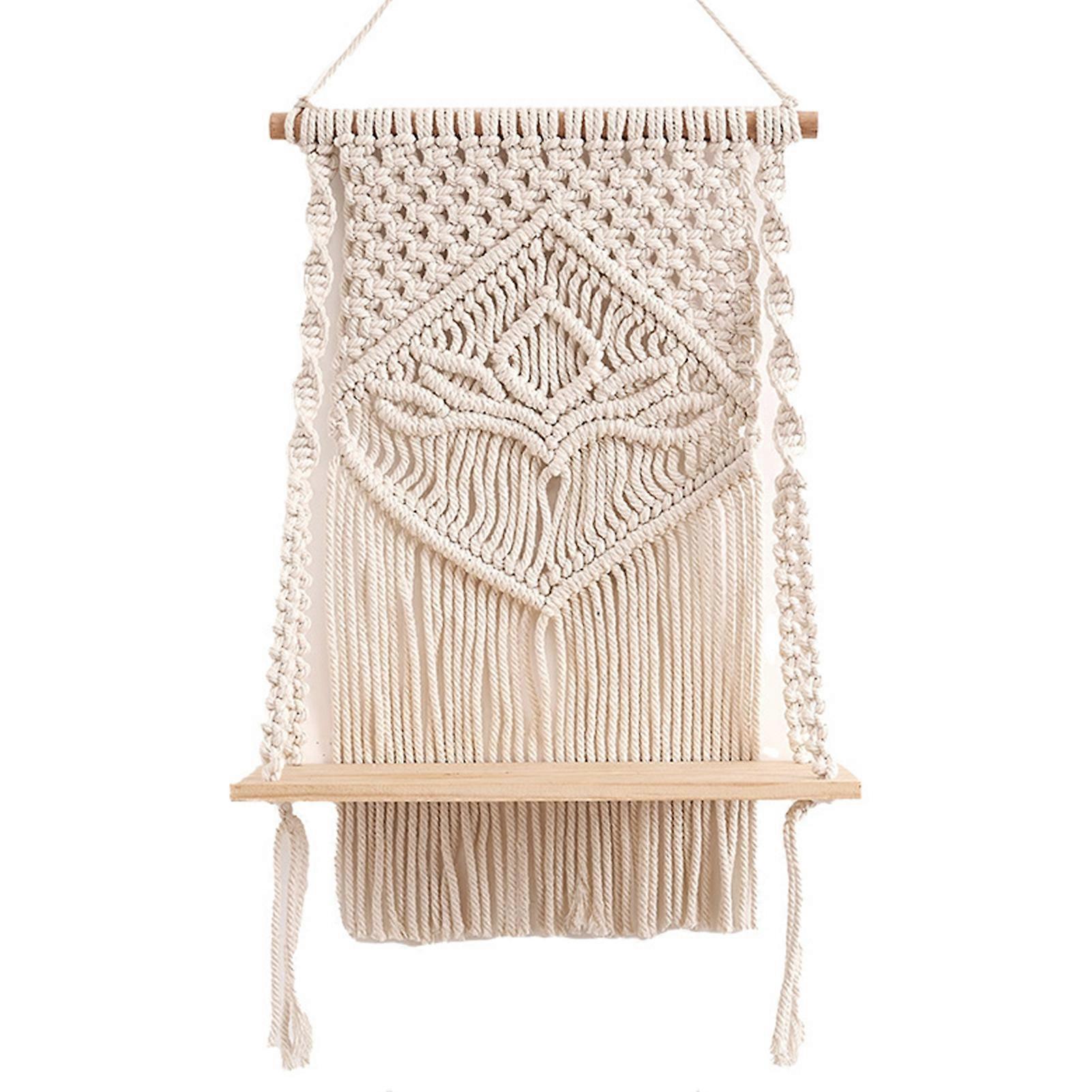 Floating Shelf with Lanyard Handmade Cotton Rope Nordic Style Bohemian Macrame Wall Hanging Shelf Indoor Decoration QingHai