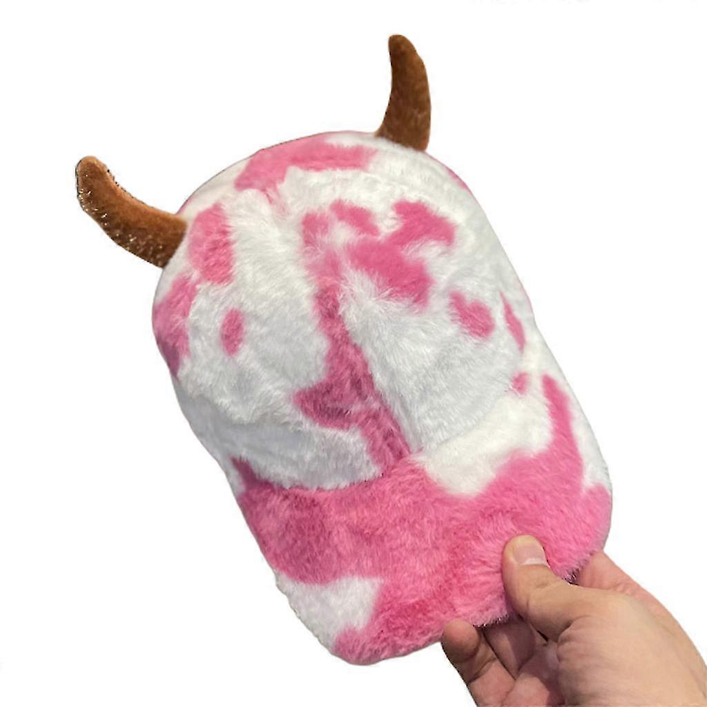 Cute Horns Baseball Cap Cow Pattern Winter Snow Caps With Visor For Unisex
