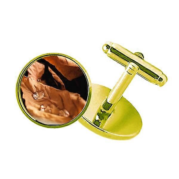 落ち葉自然写真スタッズビジネスメタルカフリンクスゴールデン