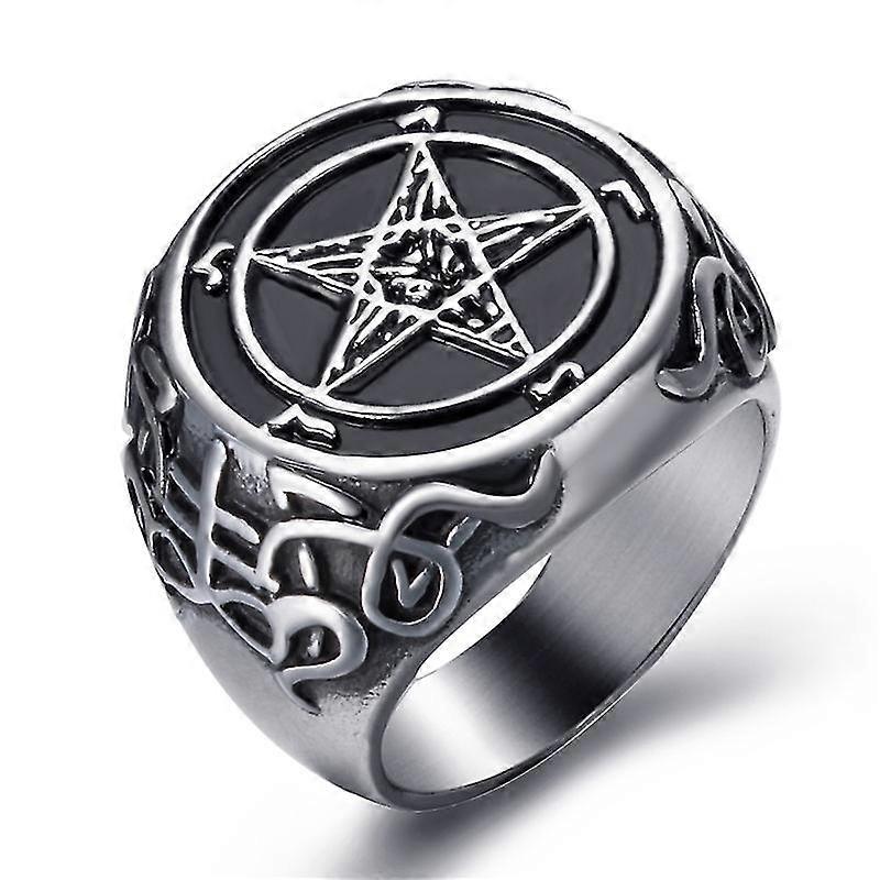 New Man Ring Pentagram Baphomet Goat Sulfur Leviathan Cross Satan Devil Symbol Ring Jewelry