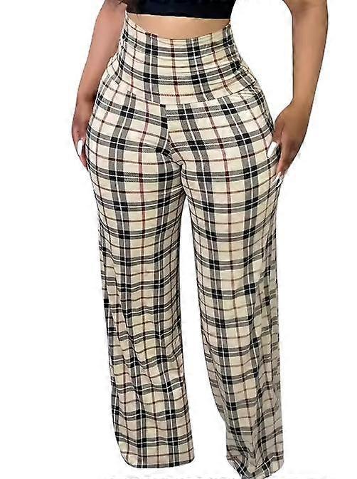 Damen Karierte Hose mit weitem Bein Hohe Taille Lässige lockere Hose