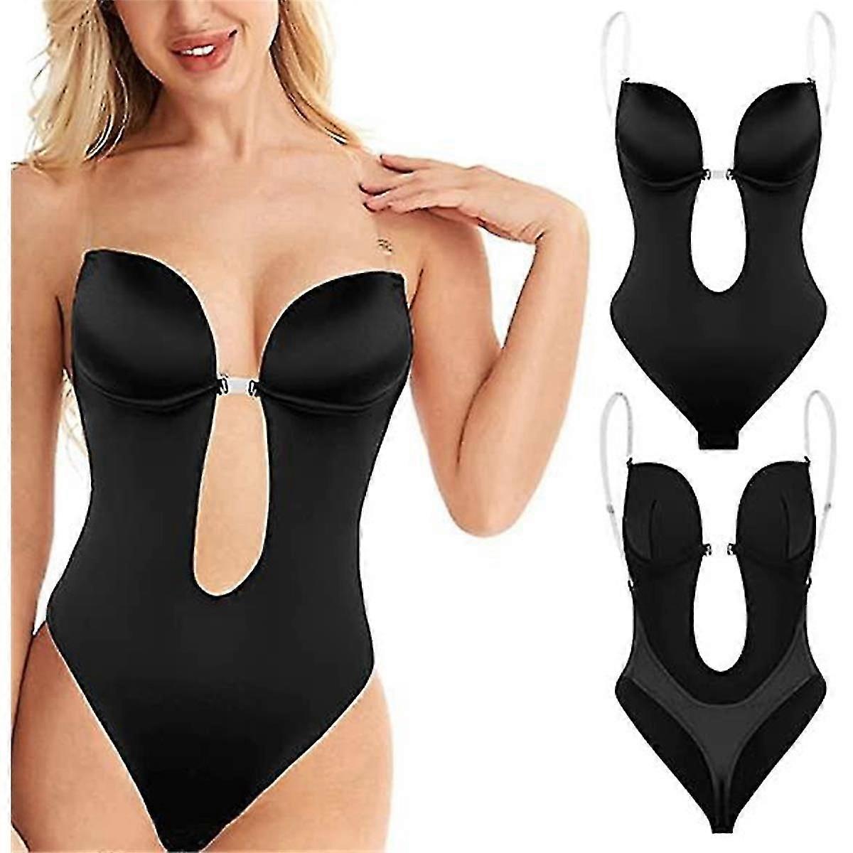 Women Plunging Deep V-Neck Body Shaper Strapless Backless Bodysuit Shapewear