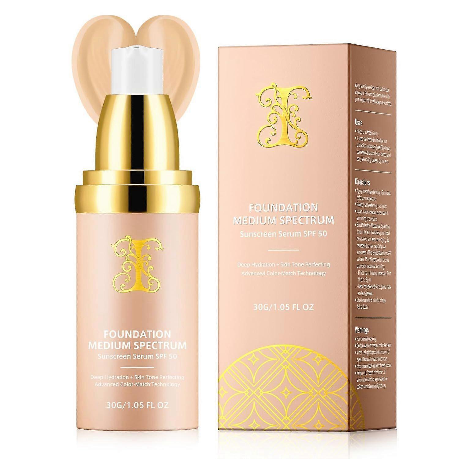 Foundation 4 in 1 - Foundation with SPF 50+, Longwearing & Waterproof, Color Changing Foundation Hydrating Concealer Light Spectrum for Gym, Sport, 30