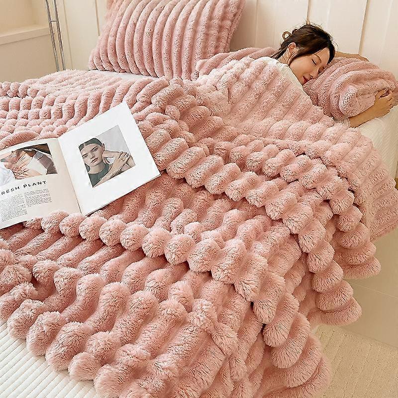 Faux Rabbit Fur Throw Blanket for Winter Luxury Warmth Super Comfortable Blankets for Beds High-end Warm Winter Blanket for Sofa