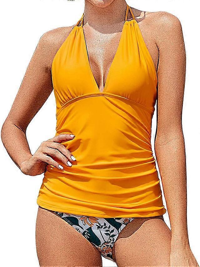 Women's Floral Leopard Tankini Swimsuit, Halter Padded V-wire, Sexy Modern Vacation Wear