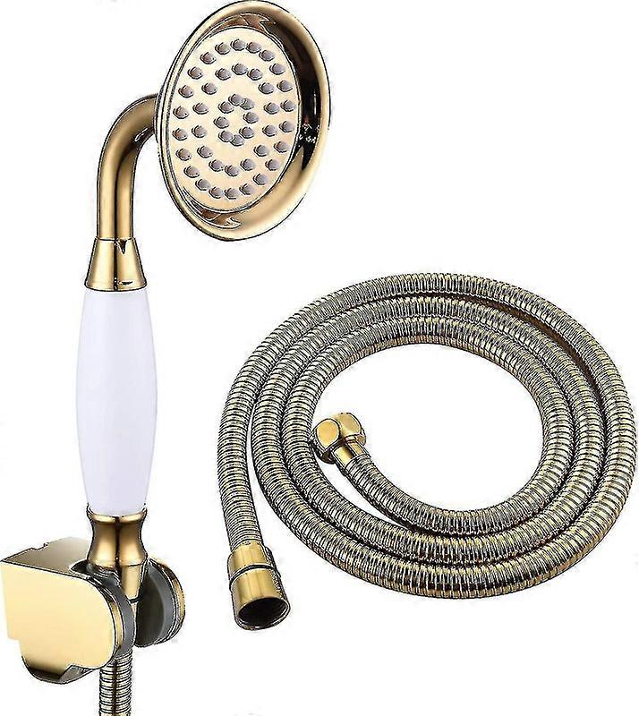 Pommeau de douche en laiton haute pression, 1/2 pouce, doré, avec flexible et support