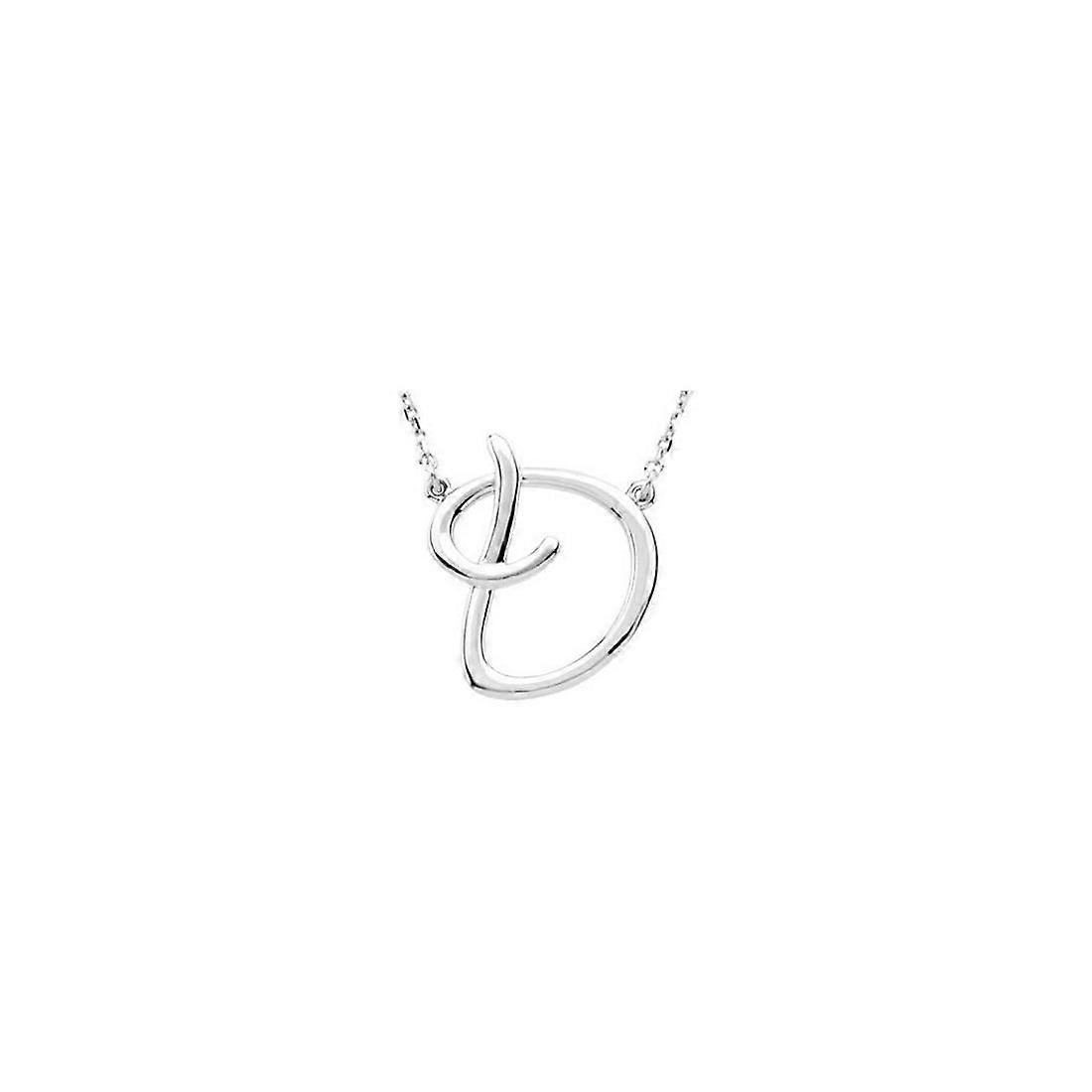 925 Sterling Silver D 16 Inch Polished Script Letter Name Personalized Monogram Initial Necklace Pendant-Necklace for Wo
