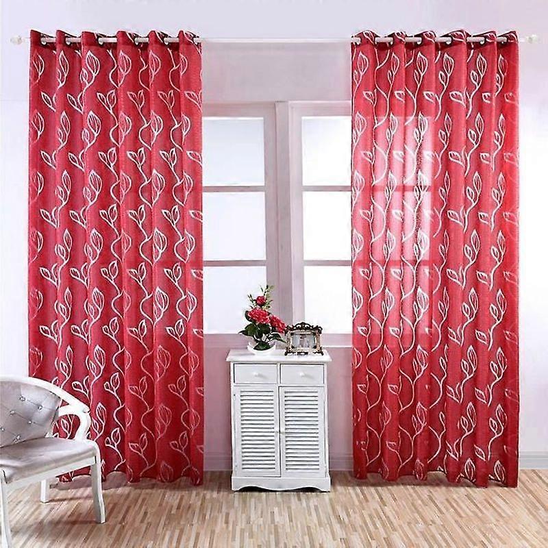 Curtain Voile 1Pcs 100*250cm Red Leaf