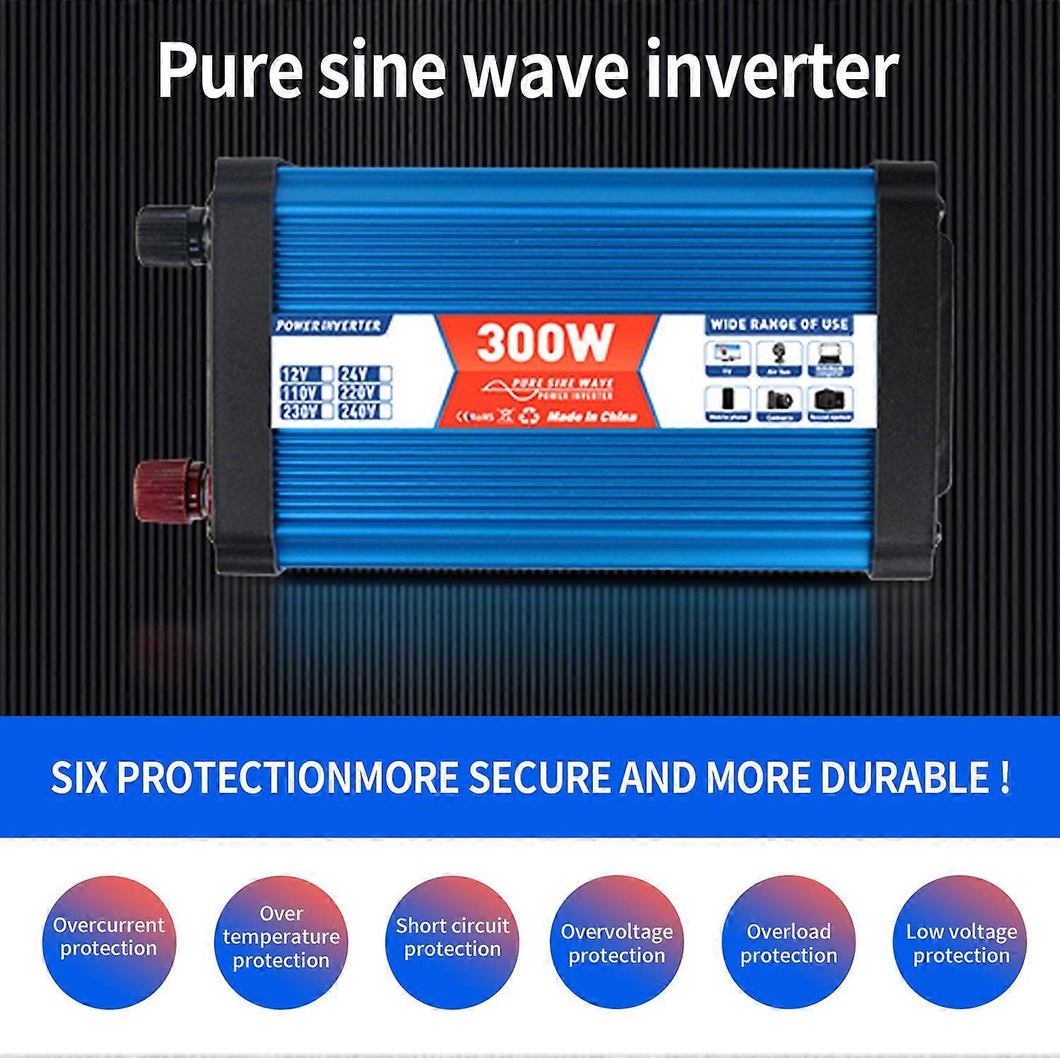 Solar Power Inverter Sine Wave Power Inverter 300W DC 12V to AC 220V-240V Dual USB Port with Digital
