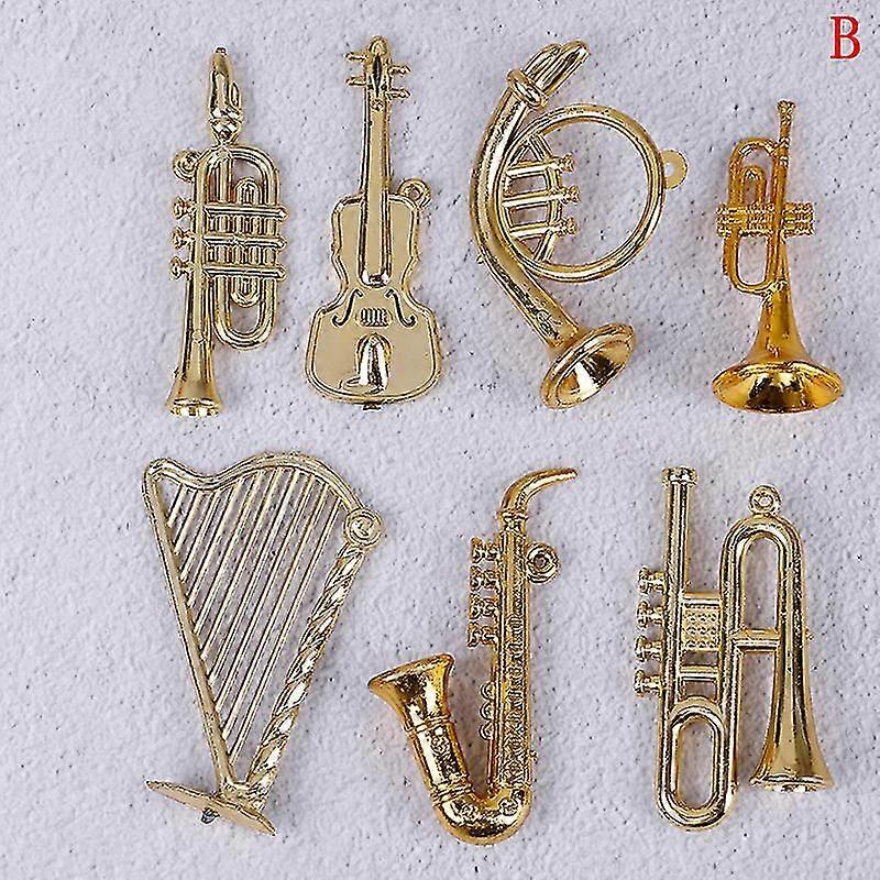 Mini plastov hudobn nstroj Zlat vianon stromek visiaci Xmas Dekor