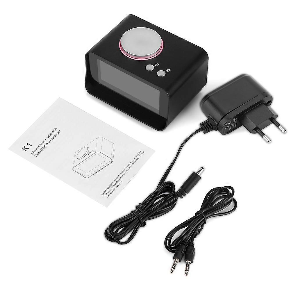 Digital LCD Alarm Clock with FM Radio, Dual USB A Charging Ports and Built-in Speaker Function, Compact Design