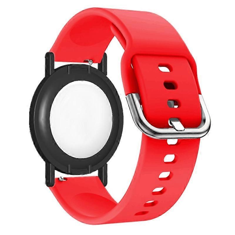 Silicone Watch Band for Apple AirTag Tracker Adjustable Strap with PC Frame Holder-Red