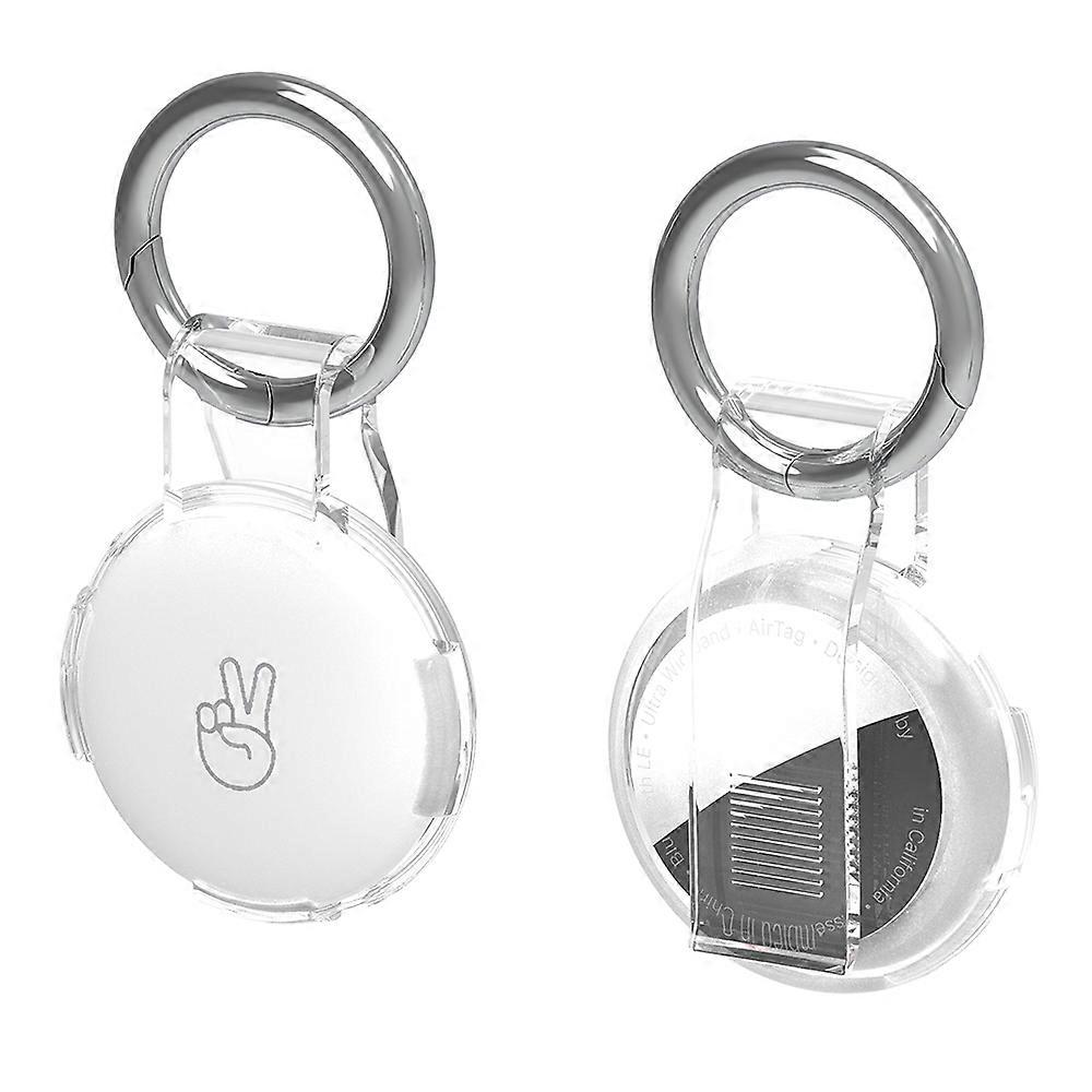 For Apple AirTag Drop Proof Transparent PC Protective Cover with Back Clip and Keychain-Transparent