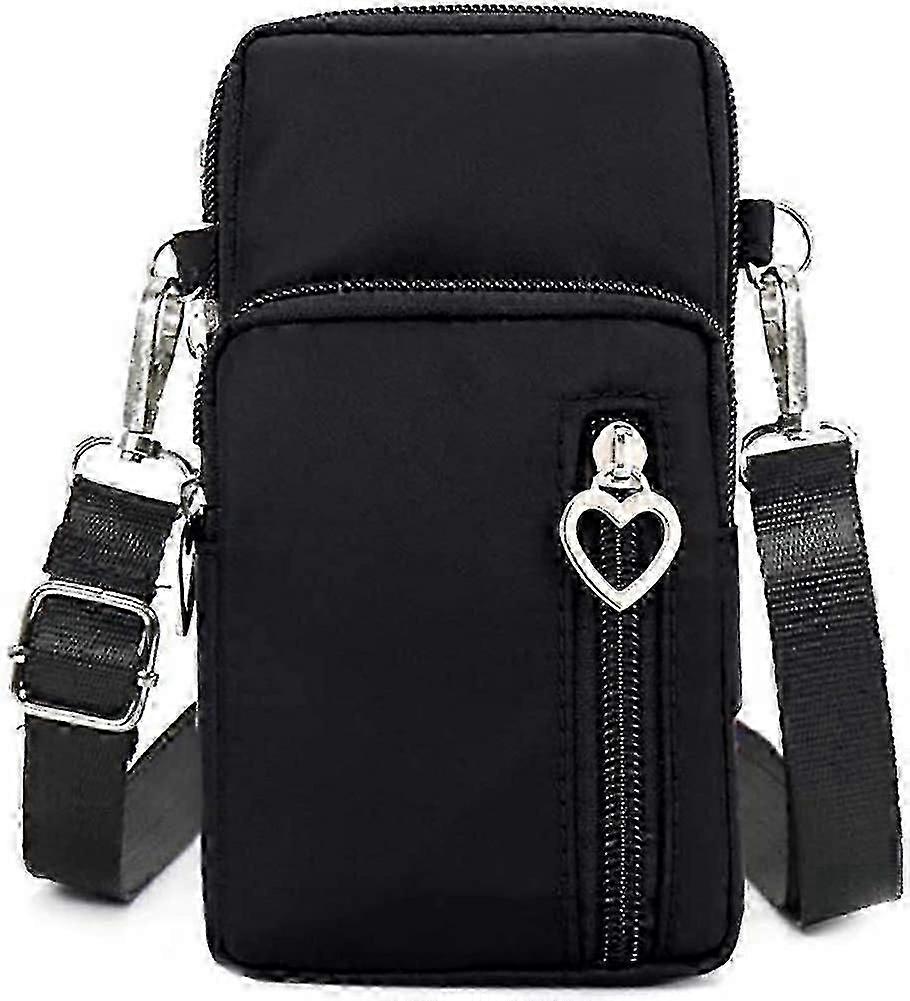 תיק כתף ארנק נייד Crossbody ניילון הליכה ארנק צמיד ספורט סרט זרוע (שחור)