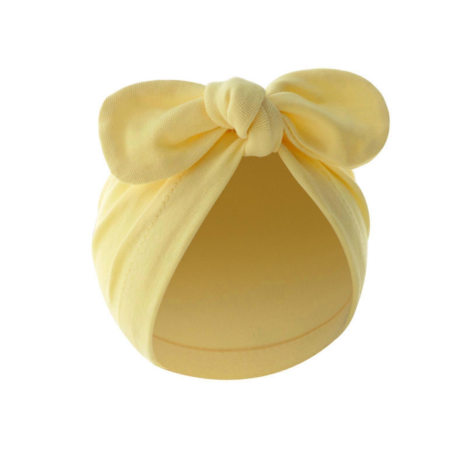 Baby Hat Unisex Newborn Muslin-Hat Large Bowknot Beanie Hat Infant Windproof Headwear Newborns Spring Warm Headdress  Yellow