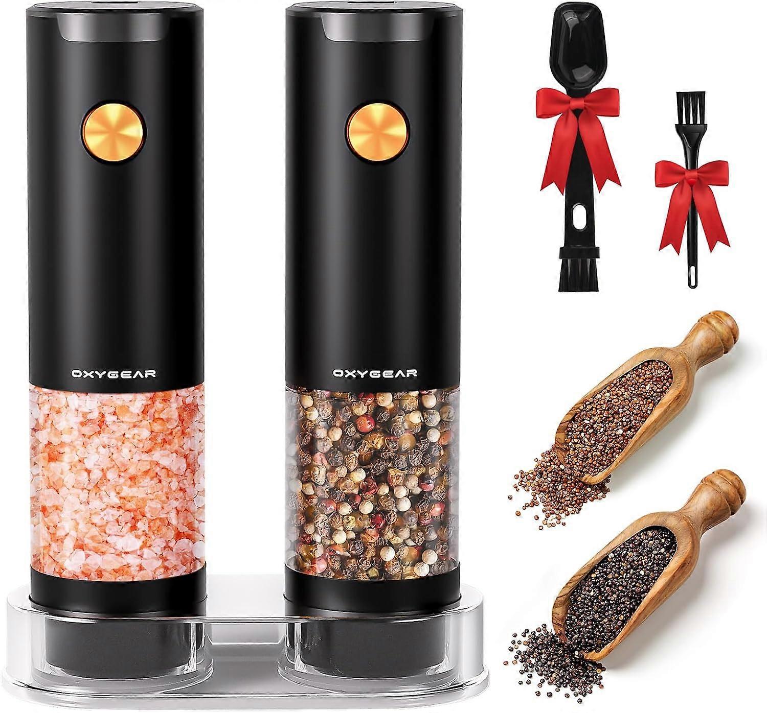 Rechargeable Electric Salt and Pepper Grinder Set with Adjustable Coarseness, LED Light, 2.3oz Capacity for Home Cooking