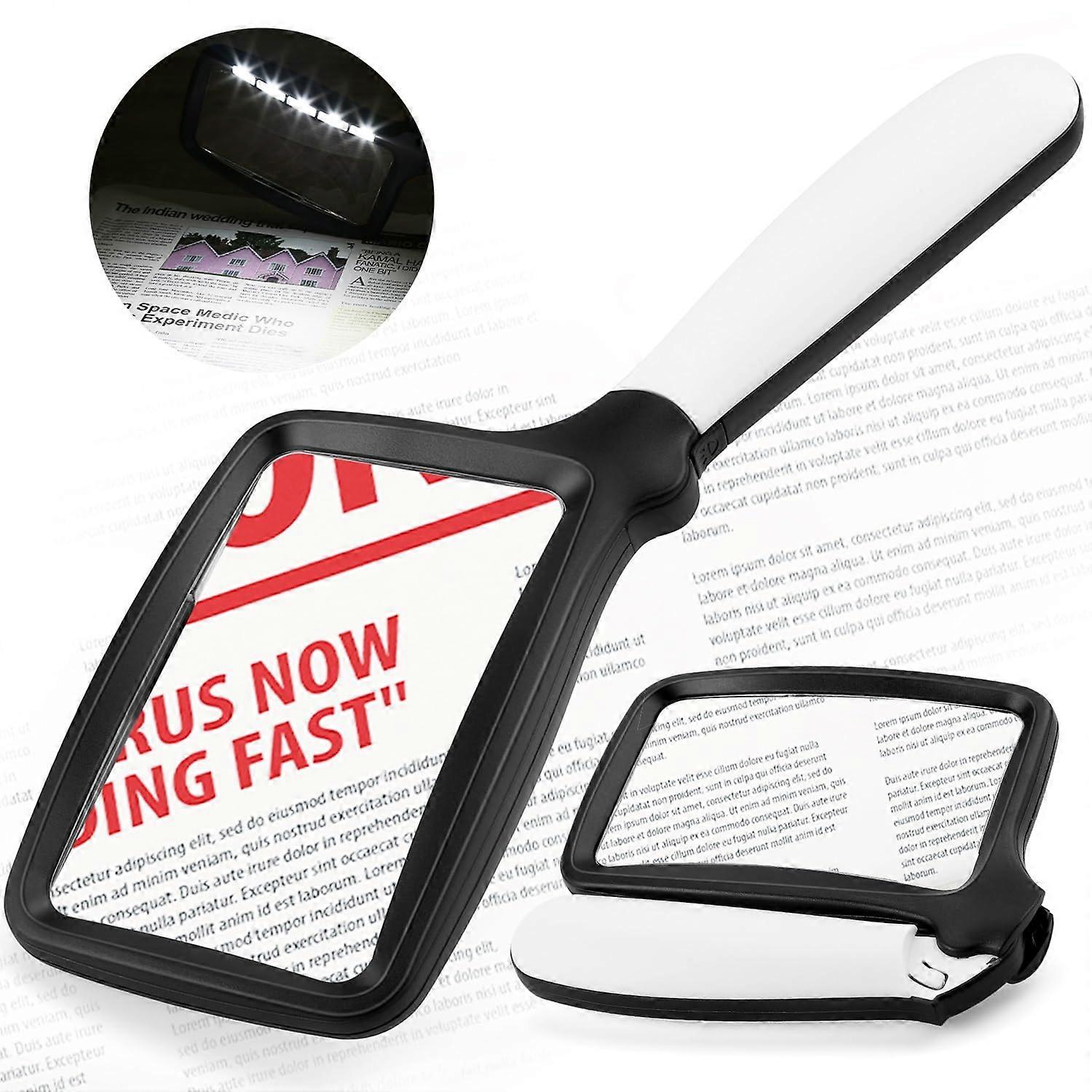 Folding Handheld LED Magnifying Glass with Brightness Dimmable 3X Large Rectangle for Reading and Lighted Gifts for Elderly with Low Vision