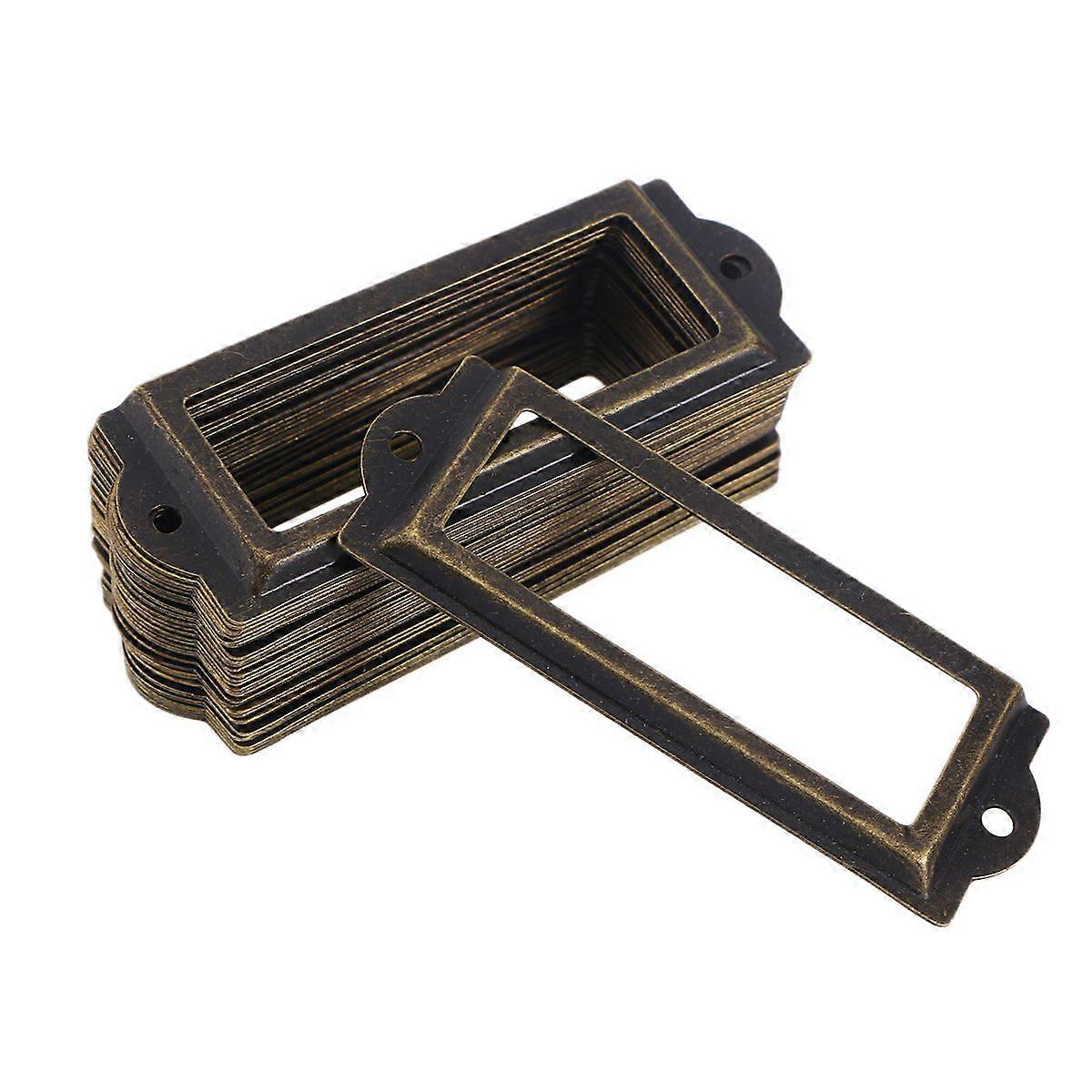 30 Pcs Antique Brass Cabinet Drawer Metal Handle Label Office Library Post Office File Pull Frame Tag Name Holder Handle (Bronze)
