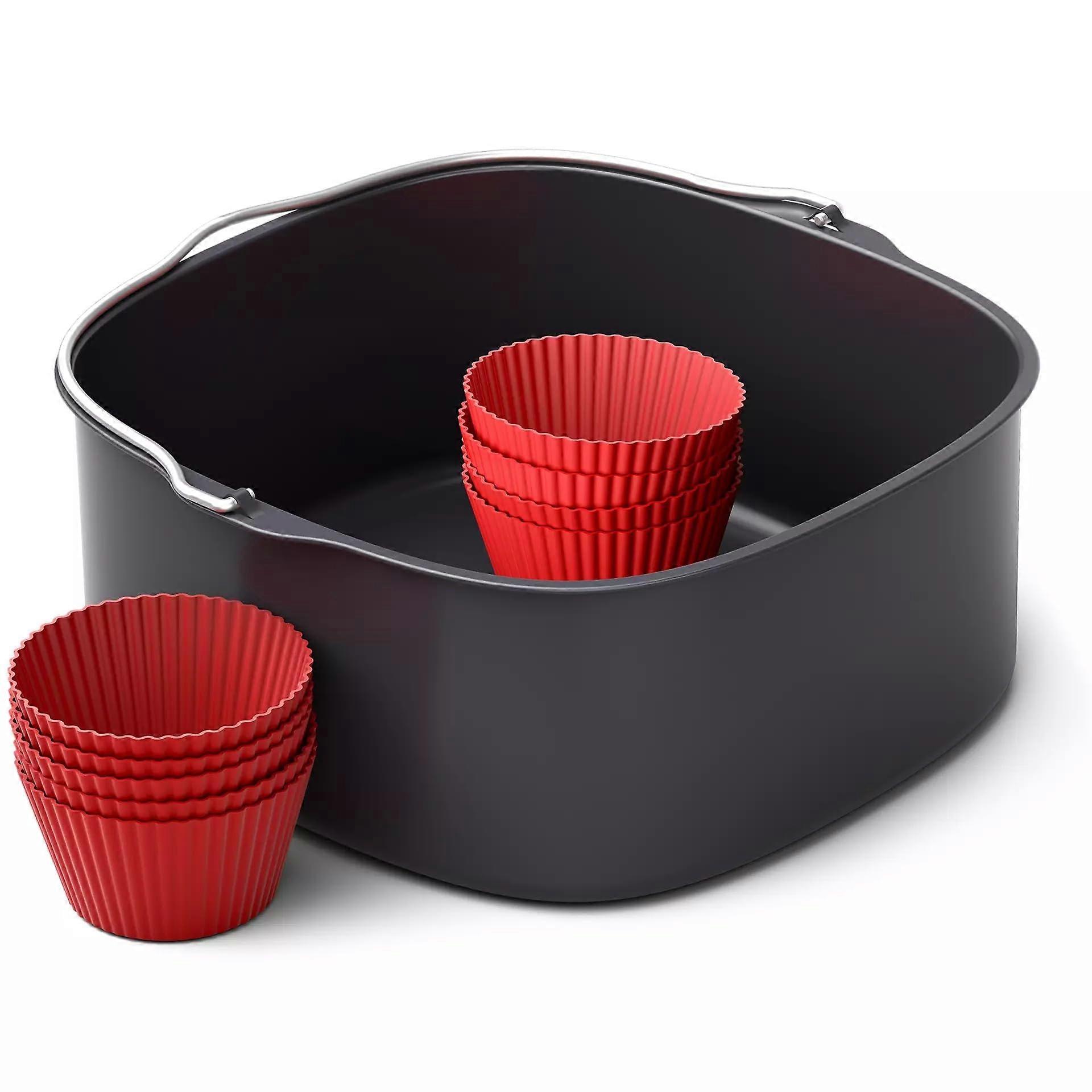 1 Kit Airfryer Accessory Baking Kit with Non-Stick Coating Tray and 9 Silicone Muffin Cups for Baking XXL Size