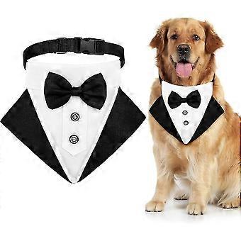 Formal Dog Tuxedo Bandana - Adjustable Dog Wedding Bandana with Bow Tie and Neck Tie Designs for Small Medium Dogs (M)