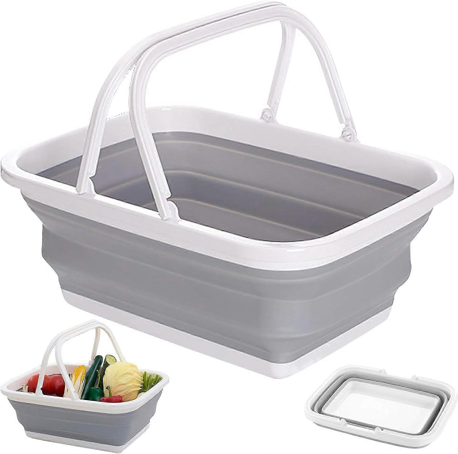 Collapsible Laundry Basket Rectangular Shopping Basket Multi-Function Collapsible Case with Silicone and Plastic Handles for Dishwashing and Camping