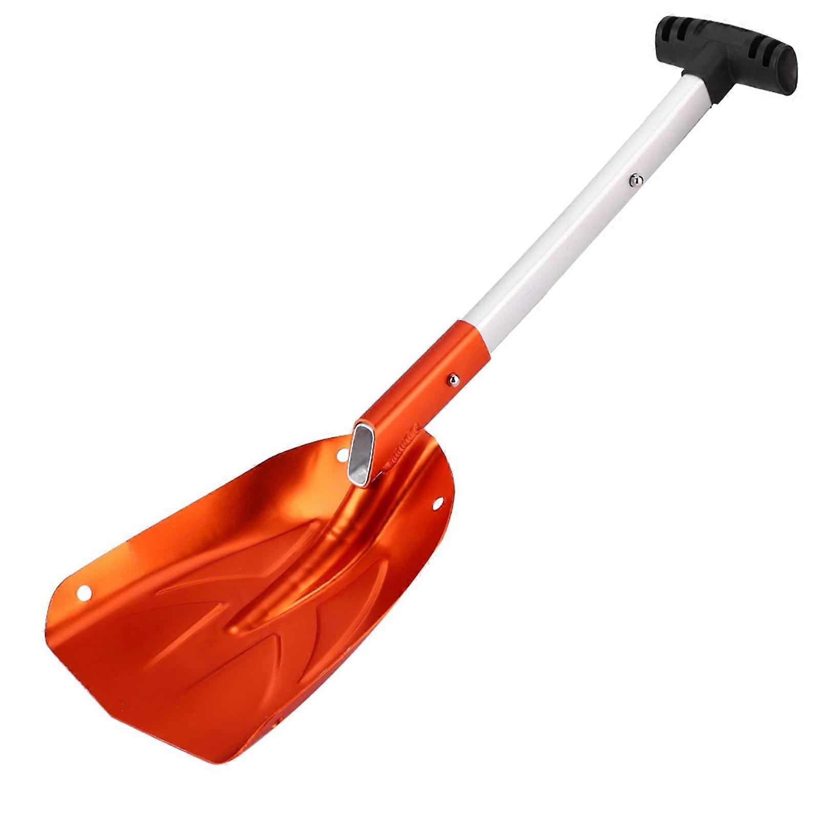 Telescopic snow shovel made of aluminum alloy with a bright orange handle for winter outdoor use