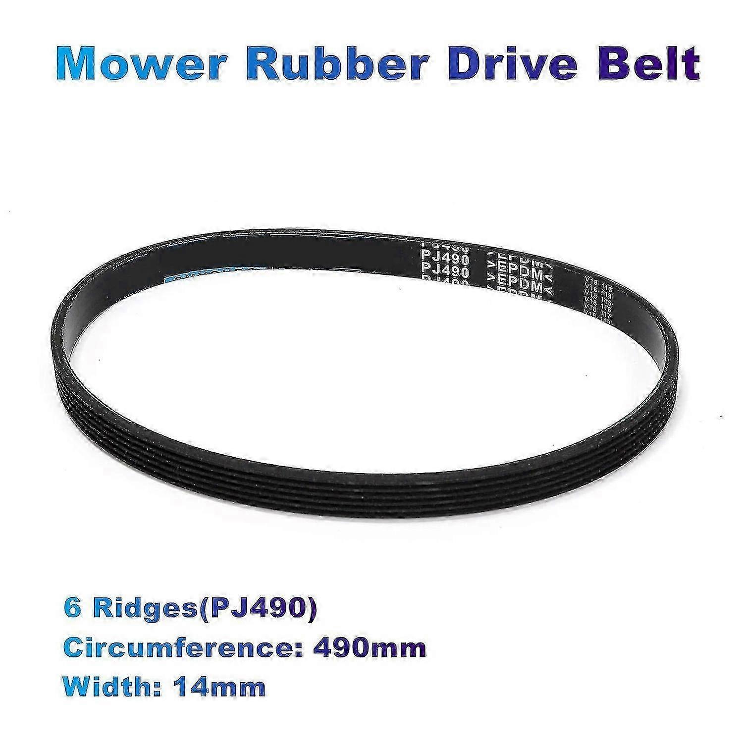 Mower Rubber Drive Belt (6PJ490) Circumference 490mm x Width 14mm Compatible With Qualcast M2E1232M/