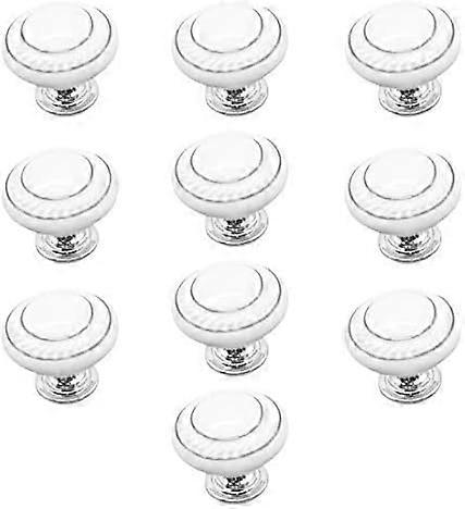 10 x Drawer Handles and Knobs Drawer Knobs, Ceramic Door Handle, Furniture Knobs (Double Silver Circle - White)