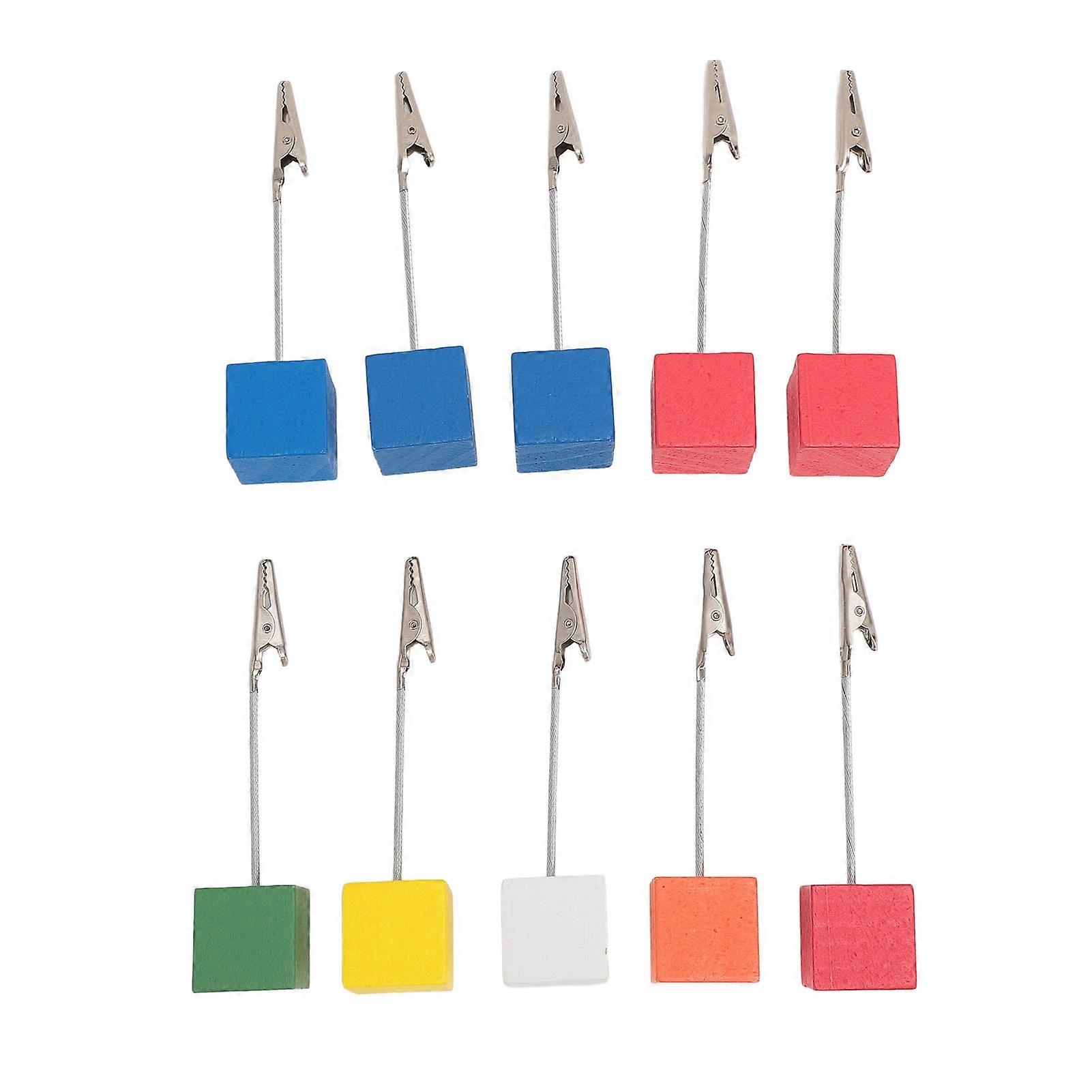 10Pcs Table Number Holder Wooden Block Photo Stand with Crocodile Clasp for Memo Note Card