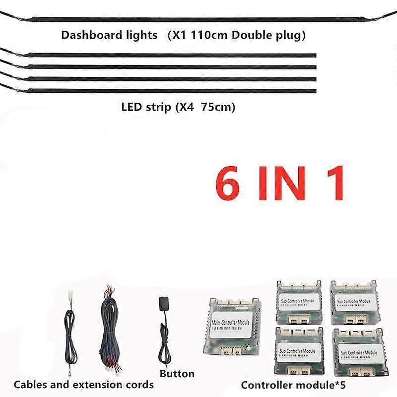 Universal 18 In 1 Dual Zone LED Car Ambient Light RGB 64 Color Interior Acrylic Strip Backlight Guide Decoration Atmosphere Lamp