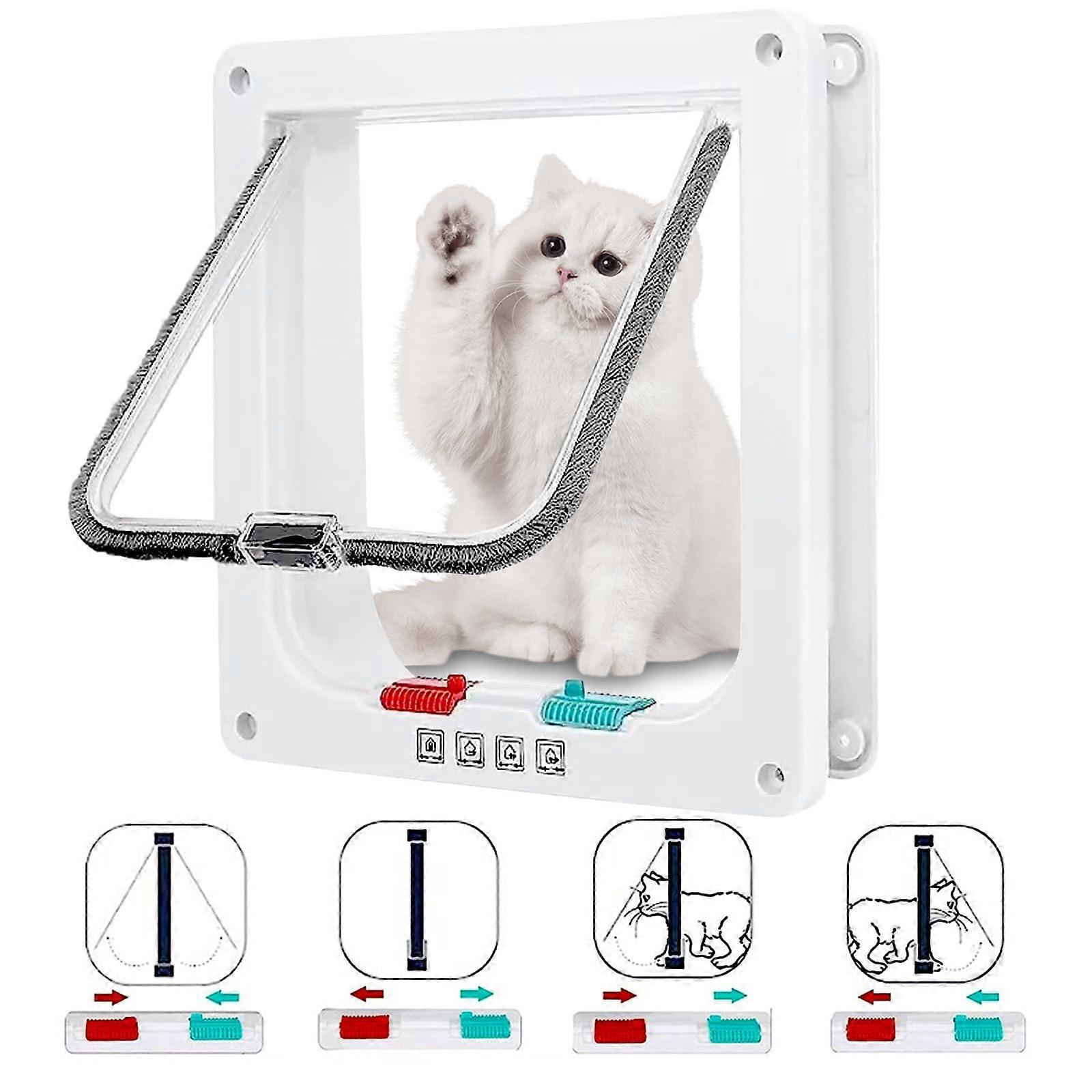 Large Cat Door Flap (Outer Size 9.9' x 9.2'), 4 Way Locking Cat Flap Door for Interior Exterior Doors