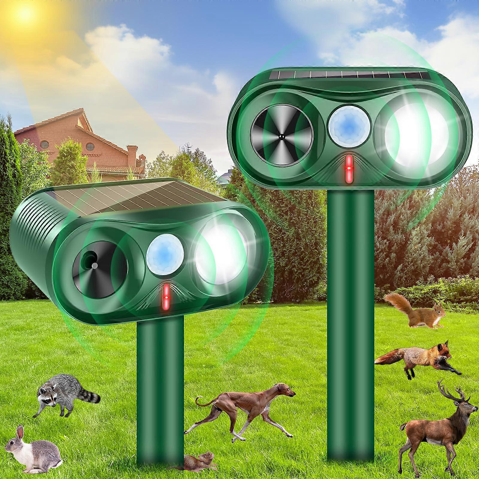 Solar Animal Repellent Ultrasonic Cat Outdoor Deterrent with Motion DetectionStrobe Light(2Pack)