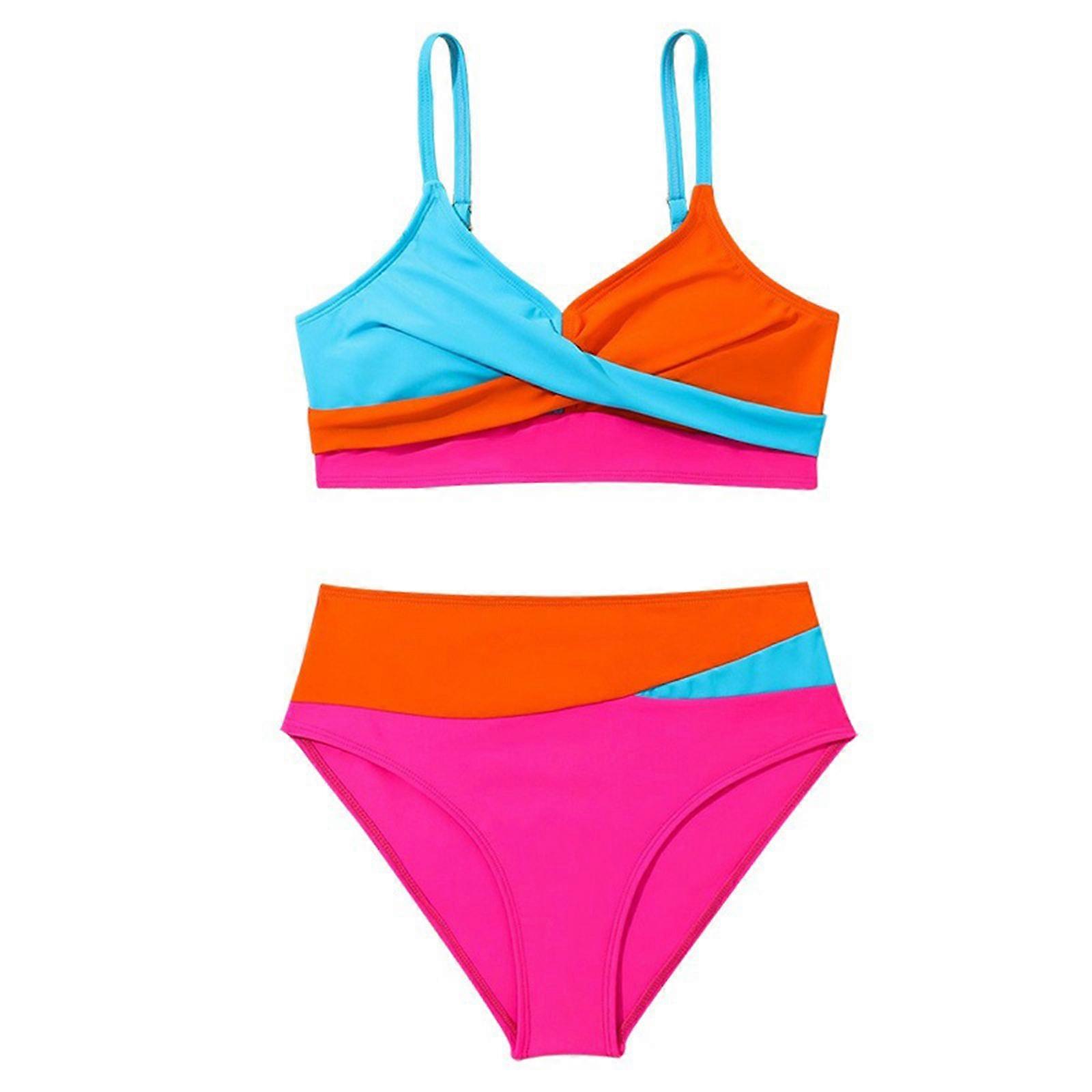 Dopamine Patch Color Summer Bikinis Sets for Kids Girls Outdoor Beach Pools Water Sports Swimwear for Princess