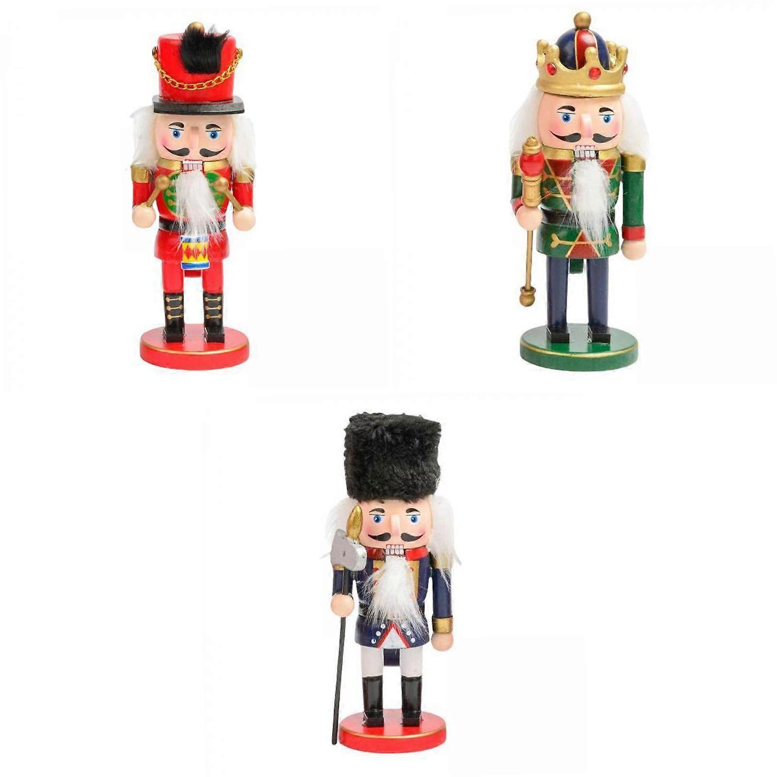 3x Wooden Nutcracker Figurine Handcraft for Party Festive Bookcase Desktop