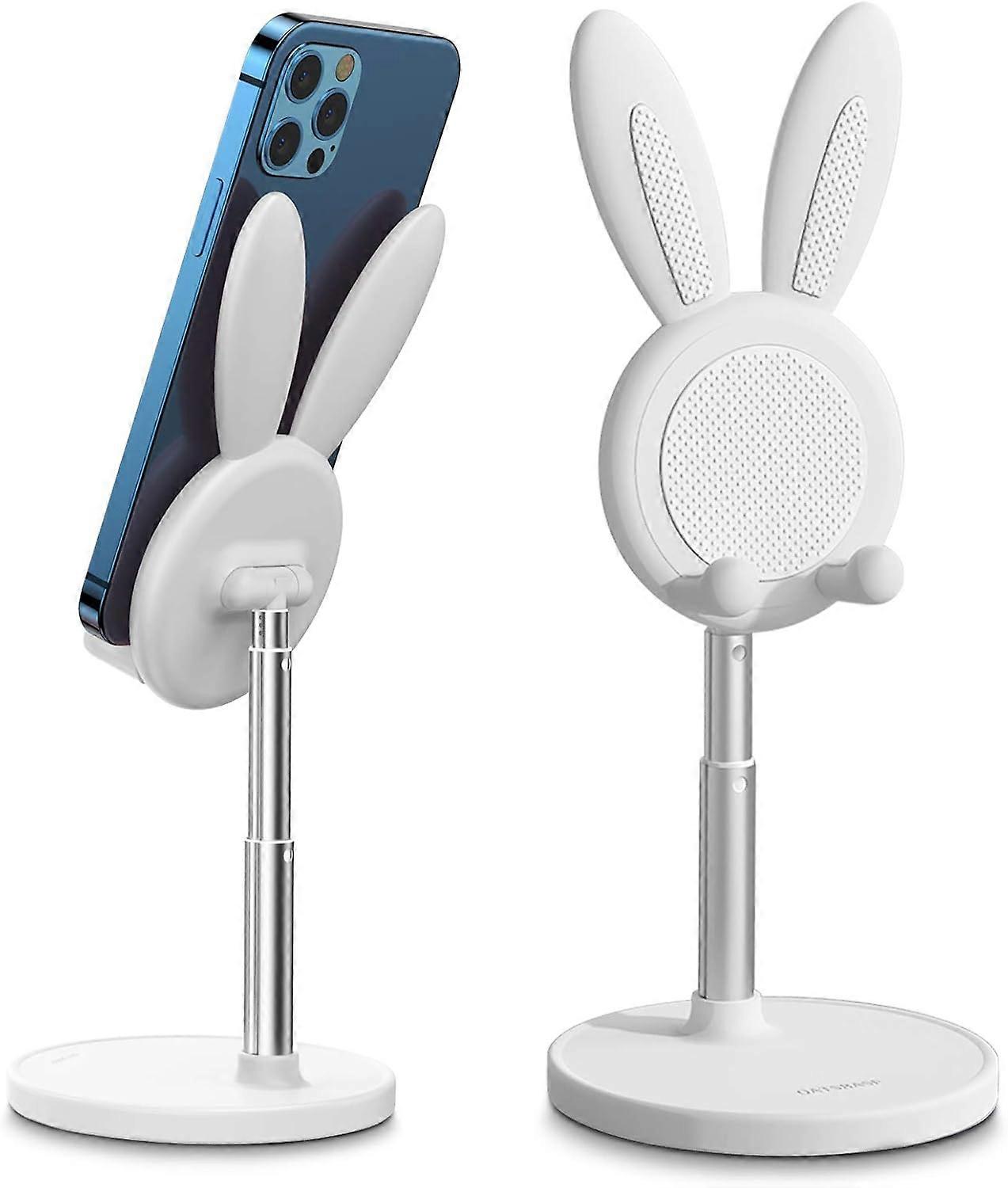 Cute Bunny Phone Stand Angle Height Adjustable Cell Phone Stand-White